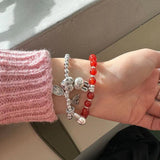 S925 Silver Rabbit Red Agate Bracelet Zodiac Year Rabbit Elastic Bracelet