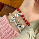 S925 Silver Rabbit Red Agate Bracelet Zodiac Year Rabbit Elastic Bracelet