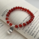 S925 Silver Rabbit Red Agate Bracelet Zodiac Year Rabbit Elastic Bracelet