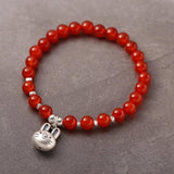 S925 Silver Rabbit Red Agate Bracelet Zodiac Year Rabbit Elastic Bracelet