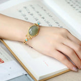 Vintage Silver 925 Hollow Jade Bangle Women Jewelry
