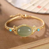 Vintage Silver 925 Hollow Jade Bangle Women Jewelry