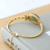 Vintage Silver 925 Hollow Jade Bangle Women Jewelry