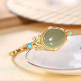 Vintage Silver 925 Hollow Jade Bangle Women Jewelry