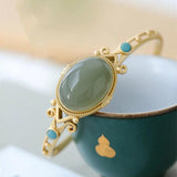 Vintage Silver 925 Hollow Jade Bangle Women Jewelry