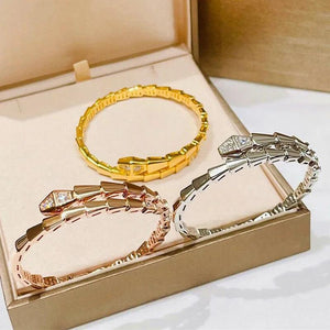 925 Sterling Silver Diamond Snake Bone Bracelet