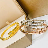925 Sterling Silver Diamond Snake Bone Bracelet