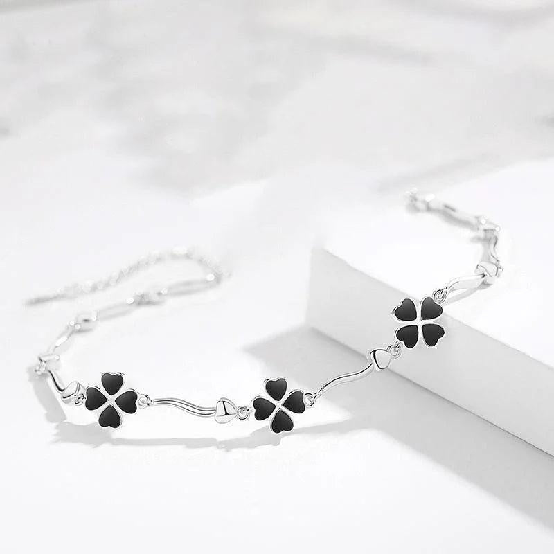 925 Silver Bracelet For Women Clover Flower Lady Rose Hand Acc