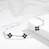 925 Silver Bracelet For Women Clover Flower Lady Rose Hand Acc