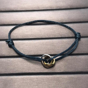Adjustable Three-Ring Three-Color Lucky Bracelet with Dust Bag