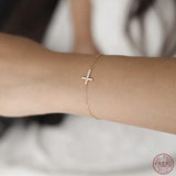 Zircon Cross 925 Silver Thin Bracelet 14K Plated