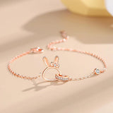 925 Silver Bracelet CZ Double Ring Rabbit Women Birthday Party Gift
