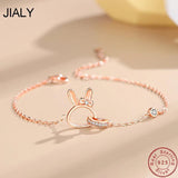 925 Silver Bracelet CZ Double Ring Rabbit Women Birthday Party Gift