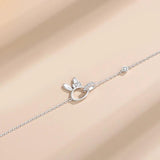 925 Silver Bracelet CZ Double Ring Rabbit Women Birthday Party Gift