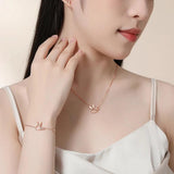 925 Silver Bracelet CZ Double Ring Rabbit Women Birthday Party Gift
