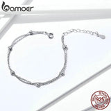 925 Silver Double Layers Beads Chain Bracelet Women Jewelry