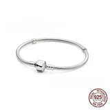 925 Silver Heart Leaves Love Snake Chain Bracelet for Charm Beads