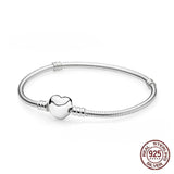 925 Silver Heart Leaves Love Snake Chain Bracelet for Charm Beads