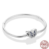 925 Sterling Silver Butterfly Clasp Snake Bone Chain Bracelet