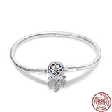 925 Sterling Silver Butterfly Clasp Snake Bone Chain Bracelet