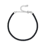 925 Silver Leather Bracelet Women Chain Link Jewelry