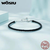 925 Silver Leather Bracelet Women Chain Link Jewelry