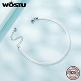 925 Silver Leather Bracelet Women Chain Link Jewelry