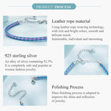 925 Silver Leather Bracelet Women Chain Link Jewelry
