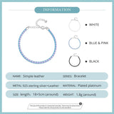 925 Silver Leather Bracelet Women Chain Link Jewelry