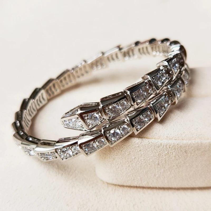 925 Silver Gold-Plated Diamond Snake Bracelet