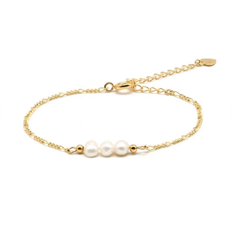 925 Silver Three Pearls Beads Chain Bracelet for Women