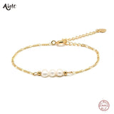925 Silver Three Pearls Beads Chain Bracelet for Women