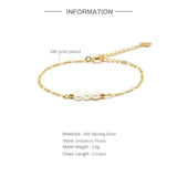 925 Silver Three Pearls Beads Chain Bracelet for Women