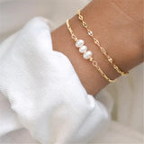 925 Silver Three Pearls Beads Chain Bracelet for Women