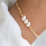925 Silver Three Pearls Beads Chain Bracelet for Women