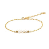 925 Silver Three Pearls Beads Chain Bracelet for Women
