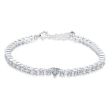 Heart T-Bar Cuff Chain: 925 Sterling Solid Silver Bracelet