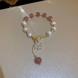 Sunflower Freshwater Pearl & Strawberry Quartz Bracelet