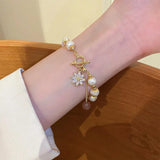 Sunflower Freshwater Pearl & Strawberry Quartz Bracelet