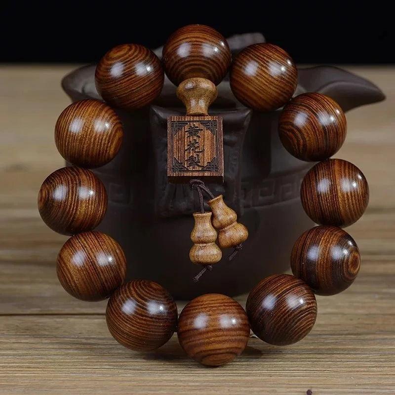 Yellow Pear Hand String Wooden Buddha Beads Bracelet Leaflet Red Sandalwood
