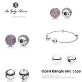925 Sterling Silver Open Bangle End Caps for Pink Purple Pave Charm