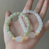 Arrival Rabbit Chalcedony White/Green Natural Jade She Taicui Beaded Bracelet