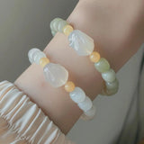 Arrival Rabbit Chalcedony White/Green Natural Jade She Taicui Beaded Bracelet