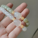 Arrival Rabbit Chalcedony White/Green Natural Jade She Taicui Beaded Bracelet