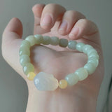 Arrival Rabbit Chalcedony White/Green Natural Jade She Taicui Beaded Bracelet