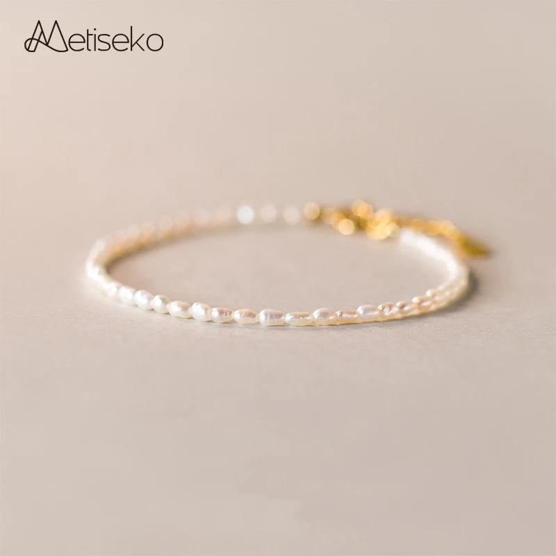 Natural Pearl Bracelet 925 Sterling Silver Tiny Freshwater Pearl