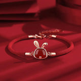 Lucky Rabbit Red Rope Bracelet Sterling Silver Zodiac Rabbit Agate Jewelry