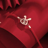 Lucky Rabbit Red Rope Bracelet Sterling Silver Zodiac Rabbit Agate Jewelry