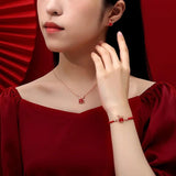 Lucky Rabbit Red Rope Bracelet Sterling Silver Zodiac Rabbit Agate Jewelry