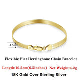 Italian 4.5mm Flat Herringbone Chain Bracelet 18K Plated 925 Sterling Silver